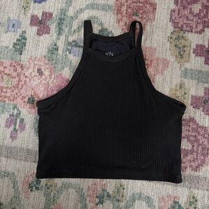 Klassy Network Black Sleeveless High Neck Ribbed Tank cropped